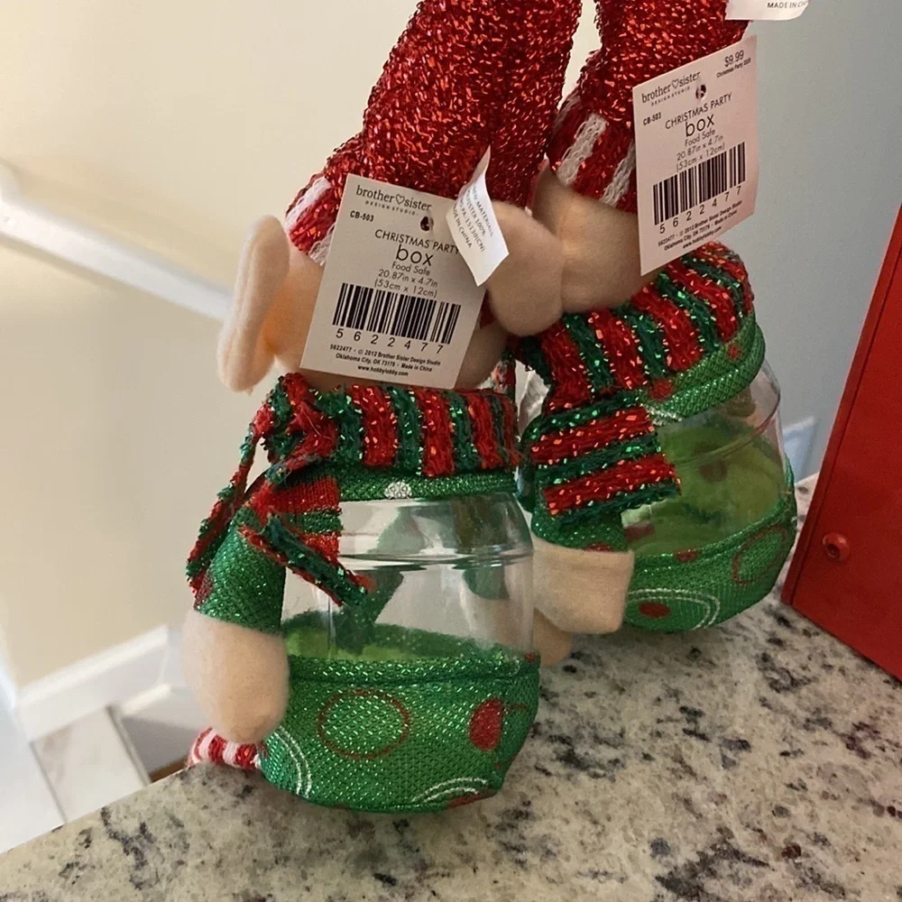 2 NWT CHRISTMAS ELF PLASTIC JAR DECOR